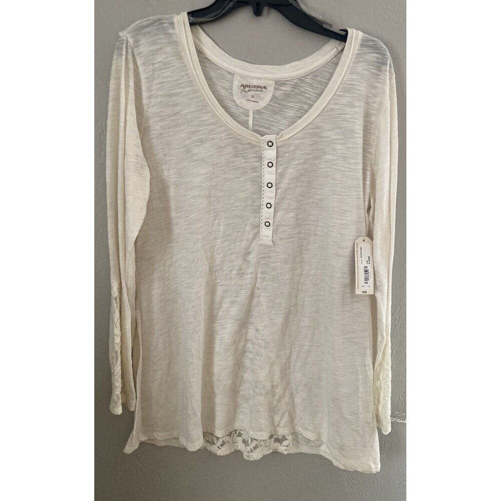 Arizona Jeans Co Women White Long-Sleeve Lace Inserts Size XL
